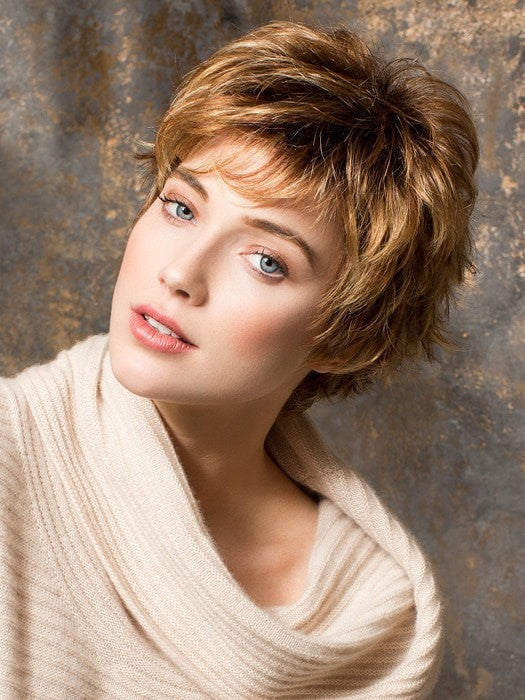 PUSH UP by ELLEN WILLE in COGNAC ROOTED 31.19.27 | Light Reddish Auburn and Light Honey Blonde with Dark Strawberry Blonde Blend and Shaded Roots  | DISCONTINUED COLOR