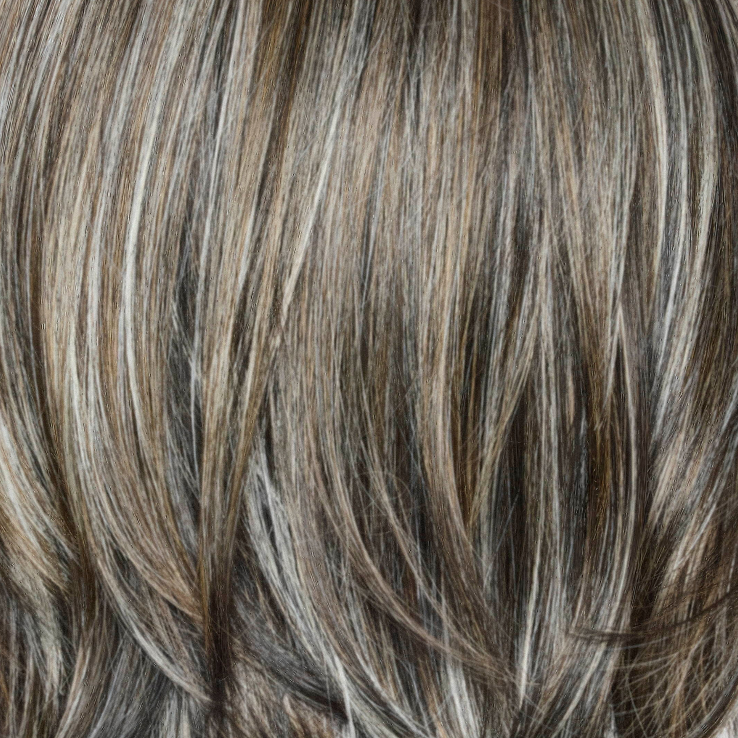 Truffle Ribbon-R  -  Off-black base with warm medium brown and silver highlights. The dark brown root creates a naturally dimensional appearance.